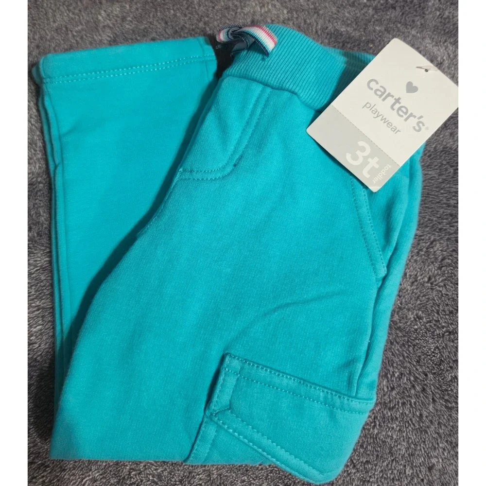 Carters Playwear Toddler Boys Teal Blue Fleece Cargo Jogger Pants 3T NEW